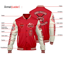 Maßgeschneiderte Rot Weiß Letterman Varsity Jacket Individuelle Stickerei Druck nach Ihrem Wunsch