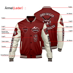 Maßgeschneiderte Rot Weiß Letterman Varsity Jacket Individuelle Stickerei Druck nach Ihrem Wunsch