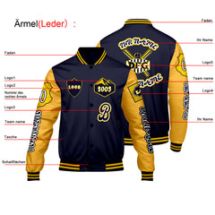 Maßgeschneiderte Marine Gelb Letterman Varsity Jacket Individuelle Stickerei Druck nach Ihrem Wunsch