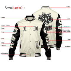 Maßgeschneiderte Weiß Schwarz Letterman Varsity Jacket Individuelle Stickerei Druck nach Ihrem Wunsch
