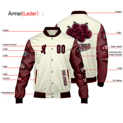 Maßgeschneiderte Weiß Burgund Letterman Varsity Jacket Individuelle Stickerei Druck nach Ihrem Wunsch