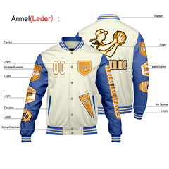 Maßgeschneiderte Weiß Hellblau Letterman Varsity Jacket Individuelle Stickerei Druck nach Ihrem Wunsch
