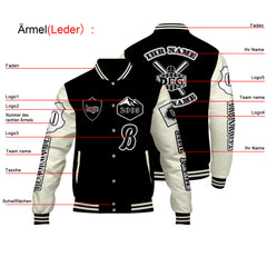 Maßgeschneiderte Schwarz Weiß Letterman Varsity Jacket Individuelle Stickerei Druck nach Ihrem Wunsch