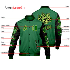 Maßgeschneiderte Grün Schwarz Letterman Varsity Jacket Individuelle Stickerei Druck nach Ihrem Wunsch