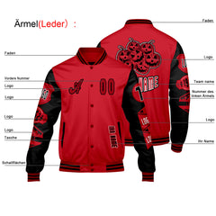 Maßgeschneiderte Rot Schwarz Letterman Varsity Jacket Individuelle Stickerei Druck nach Ihrem Wunsch