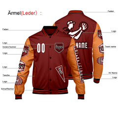 Maßgeschneiderte Rot Orange Letterman Varsity Jacket Individuelle Stickerei Druck nach Ihrem Wunsch