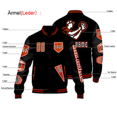 Maßgeschneiderte Schwarz Letterman Varsity Jacket Individuelle Stickerei  Druck nach Ihrem Wunsch