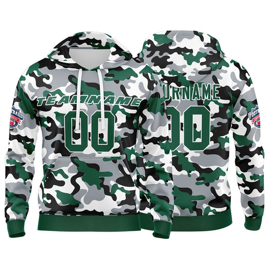 Benutzerdefinierter Sweatshirt-Hoodie für Mann, Frau, Mädchen, Junge. Drucken Sie Ihr Logo, Ihren Namen und Ihre Nummer Grün Schwarz