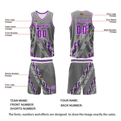 Benutzerdefinierter Grau Violett Basketball Jersey Uniform Anzug gedruckt Ihr Logo Name Nummer