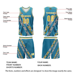 Benutzerdefinierter Gelb Blau Basketball Jersey Uniform Anzug gedruckt Ihr Logo Name Nummer