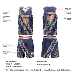 Benutzerdefinierter Blau Orange Basketball Jersey Uniform Anzug gedruckt Ihr Logo Name Nummer