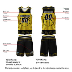 Benutzerdefinierter Schwarz Gelb Basketball Jersey Uniform Anzug gedruckt Ihr Logo Name Nummer