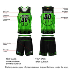 Benutzerdefinierter Schwarz Grün Basketball Jersey Uniform Anzug gedruckt Ihr Logo Name Nummer