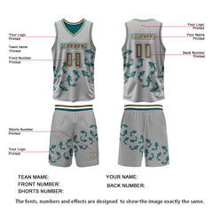 Benutzerdefinierte Grau Grün Reversible Basketball Jersey Personalisierte Print Name Nummer Logo