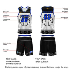 Benutzerdefinierter Schwarz Blau Basketball Jersey Uniform Anzug gedruckt Ihr Logo Name Nummer