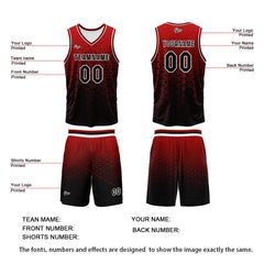 Benutzerdefinierter Rot Schwarz Basketball Jersey Uniform Anzug gedruckt Ihr Logo Name Nummer