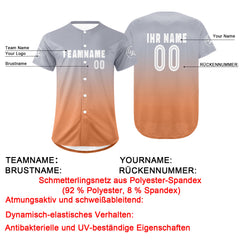 Benutzerdefiniert Hellgrau Hellorange Personalisierter Baseball Jersey mit Farbverlauf Team Uniform mit Namen und Nummer