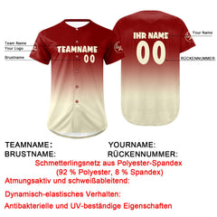 Benutzerdefiniert Rot Weiß Personalisierter Baseball Jersey mit Farbverlauf Team Uniform mit Namen und Nummer