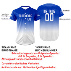 Benutzerdefiniert Weiß Blau Personalisierter Baseball Jersey mit Farbverlauf Team Uniform mit Namen und Nummer