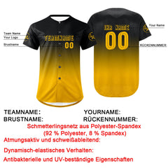 Benutzerdefiniert Schwarz Gelb Personalisierter Baseball Jersey mit Farbverlauf Team Uniform mit Namen und Nummer