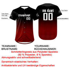 Benutzerdefiniert Schwarz Rot Personalisierter Baseball Jersey mit Farbverlauf Team Uniform mit Namen und Nummer