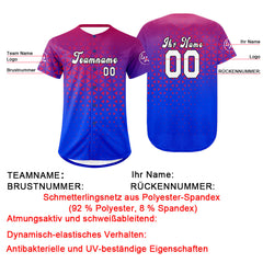 Benutzerdefiniert Rot Blau Personalisierter Baseball Jersey mit Farbverlauf Team Uniform mit Namen und Nummer