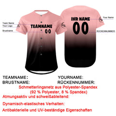 Benutzerdefiniert Rosa Schwarz Personalisierter Baseball Jersey mit Farbverlauf Team Uniform mit Namen und Nummer