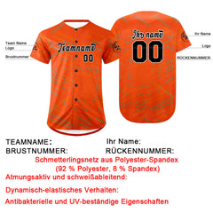 Benutzerdefiniert Orange Schwarz Personalisierter Baseball Jersey mit Farbverlauf Team Uniform mit Namen und Nummer