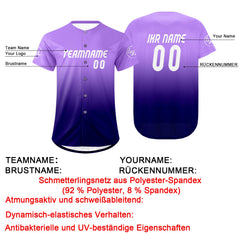 Benutzerdefiniert Lila Dunkellila Personalisierter Baseball Jersey mit Farbverlauf Team Uniform mit Namen und Nummer