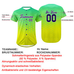 Benutzerdefiniert Grün Gelb Personalisierter Baseball Jersey mit Farbverlauf Team Uniform mit Namen und Nummer