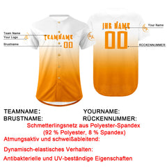 Benutzerdefiniert Weiß Orange Personalisierter Baseball Jersey mit Farbverlauf Team Uniform mit Namen und Nummer