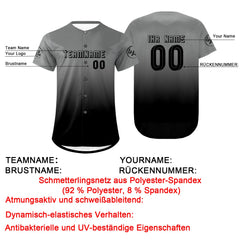 Benutzerdefiniert Grau Schwarz Personalisierter Baseball Jersey mit Farbverlauf Team Uniform mit Namen und Nummer