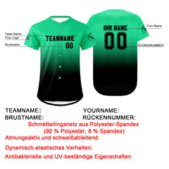 Benutzerdefiniert Grün Schwarz Personalisierter Baseball Jersey mit Farbverlauf Team Uniform mit Namen und Nummer