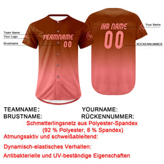Benutzerdefiniert Braun Rosa Personalisierter Baseball Jersey mit Farbverlauf Team Uniform mit Namen und Nummer