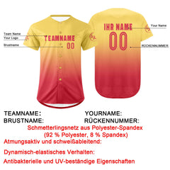 Benutzerdefiniert Gelb Lichtrot Personalisierter Baseball Jersey mit Farbverlauf Team Uniform mit Namen und Nummer
