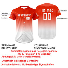 Benutzerdefiniert Hellrot Weiß Personalisierter Baseball Jersey mit Farbverlauf Team Uniform mit Namen und Nummer
