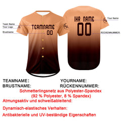 Benutzerdefiniert Hellbraun Dunkelbraun Personalisierter Baseball Jersey mit Farbverlauf Team Uniform mit Namen und Nummer
