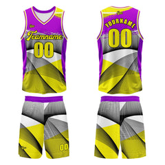 Benutzerdefinierter Lila Gelb Basketball Jersey Uniform Anzug gedruckt Ihr Logo Name Nummer