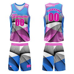 Benutzerdefinierter Blau Rosa Basketball Jersey Uniform Anzug gedruckt Ihr Logo Name Nummer