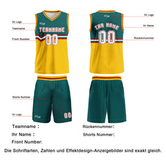 Benutzerdefinierter Grün Gelb Weiß Rot Basketball Jersey Uniform Anzug gedruckt Ihr Logo Name Nummer
