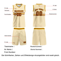 Benutzerdefinierter Creme Braun Gelb Basketball Jersey Uniform Anzug gedruckt Ihr Logo Name Nummer