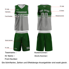 Benutzerdefinierter Grasgrün Grau Weiß Basketball Jersey Uniform Anzug gedruckt Ihr Logo Name Nummer