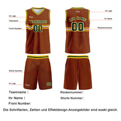 Benutzerdefinierter Braun Grün Gelb Weiß Basketball Jersey Uniform Anzug gedruckt Ihr Logo Name Nummer