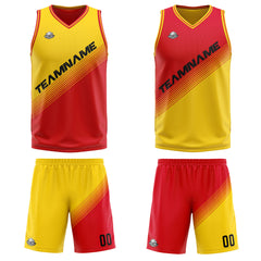 Benutzerdefinierte Gelb Rot Reversible Basketball Jersey Personalisierte Print Name Nummer Logo
