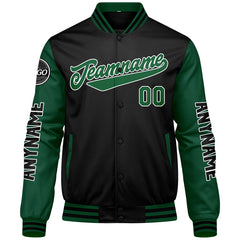 Maßgeschneiderte Grün Schwarz Letterman Varsity Jacket Individuelle Stickerei Druck nach Ihrem Wunsch