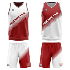 Benutzerdefinierte Weiß Rot Reversible Basketball Jersey Personalisierte Print Name Nummer Logo