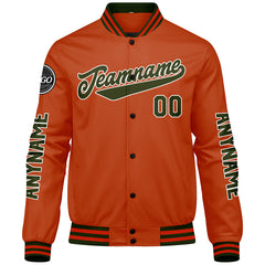 Maßgeschneiderte Olivengrün Orange Letterman Varsity Jacket Individuelle Stickerei Druck nach Ihrem Wunsch