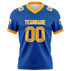 Benutzerdefinierte Blau Gelb Fußball Trikots Personalisierter Name Nummer Logo