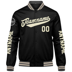 Maßgeschneiderte Grau Schwarz Creme Letterman Varsity Jacket Individuelle Stickerei Druck nach Ihrem Wunsch