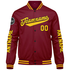 Maßgeschneiderte Crimson Gelb Letterman Varsity Jacket Individuelle Stickerei Druck nach Ihrem Wunsch
